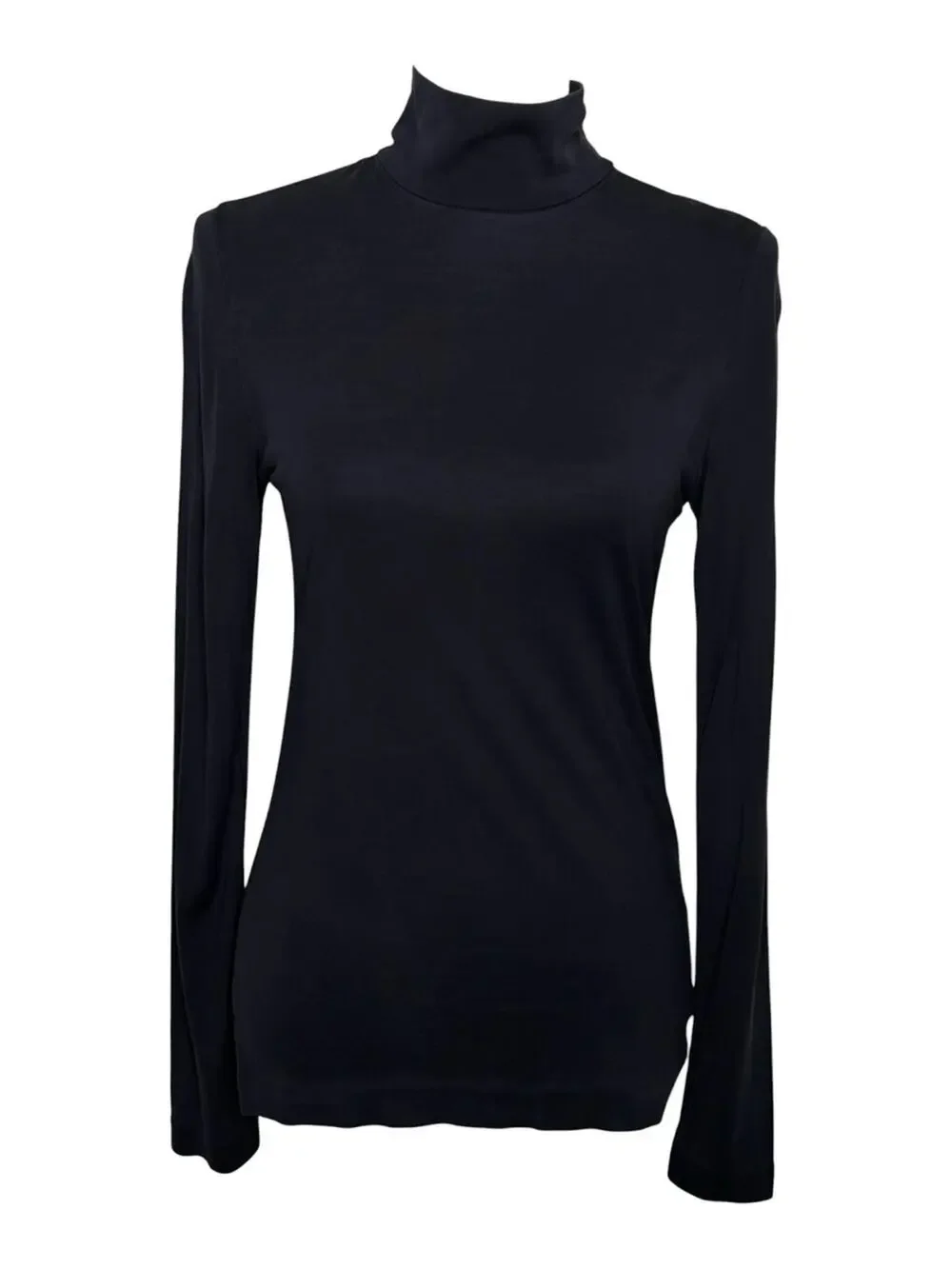Tory Burch Navy Silk Zipper Mock Neck Long Sleeve Top M